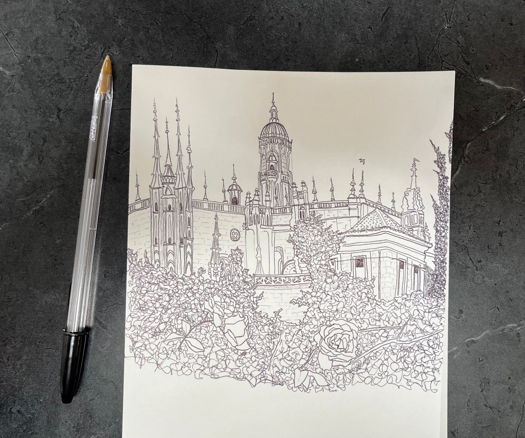 Sketch of Salamanca's New Cathedral by artist It's Henley